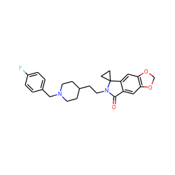 O=C1c2cc3c(cc2C2(CC2)N1CCC1CCN(Cc2ccc(F)cc2)CC1)OCO3 ZINC000206556599