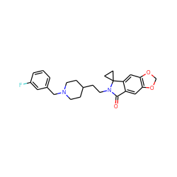 O=C1c2cc3c(cc2C2(CC2)N1CCC1CCN(Cc2cccc(F)c2)CC1)OCO3 ZINC000206556545