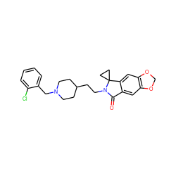 O=C1c2cc3c(cc2C2(CC2)N1CCC1CCN(Cc2ccccc2Cl)CC1)OCO3 ZINC000206556654