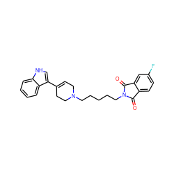 O=C1c2ccc(F)cc2C(=O)N1CCCCCN1CC=C(c2c[nH]c3ccccc23)CC1 ZINC000027327497