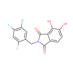 O=C1c2ccc(O)c(O)c2C(=O)N1Cc1cc(Cl)c(F)cc1F ZINC000043010846