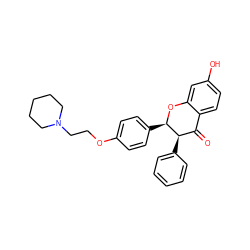 O=C1c2ccc(O)cc2O[C@H](c2ccc(OCCN3CCCCC3)cc2)[C@@H]1c1ccccc1 ZINC000029215172