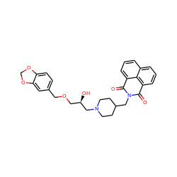 O=C1c2cccc3cccc(c23)C(=O)N1CC1CCN(C[C@H](O)COCc2ccc3c(c2)OCO3)CC1 ZINC000008431509