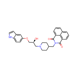 O=C1c2cccc3cccc(c23)C(=O)N1CC1CCN(C[C@H](O)COc2ccc3[nH]ccc3c2)CC1 ZINC000049036511