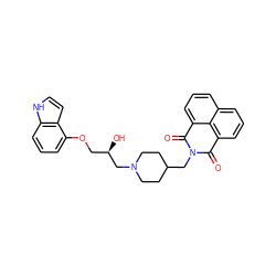 O=C1c2cccc3cccc(c23)C(=O)N1CC1CCN(C[C@H](O)COc2cccc3[nH]ccc23)CC1 ZINC000049037673