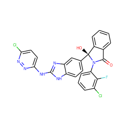 O=C1c2ccccc2[C@@](O)(c2ccc3[nH]c(Nc4ccc(Cl)nn4)nc3c2)N1c1cccc(Cl)c1F ZINC000116257801