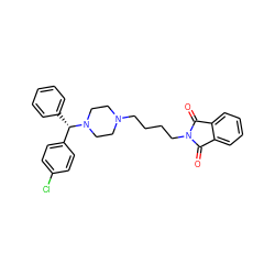 O=C1c2ccccc2C(=O)N1CCCCN1CCN([C@@H](c2ccccc2)c2ccc(Cl)cc2)CC1 ZINC000028869716