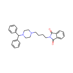 O=C1c2ccccc2C(=O)N1CCCCN1CCN(C(c2ccccc2)c2ccccc2)CC1 ZINC000020443359