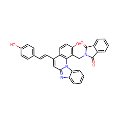 O=C1c2ccccc2C(=O)N1Cc1c(O)ccc2c(/C=C/c3ccc(O)cc3)cc3nc4ccccc4n3c12 ZINC000028819631