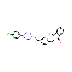 O=C1c2ccccc2C(=O)N1Cc1ccc(CCN2CCN(c3ccc(Cl)cc3)CC2)cc1 ZINC000213935119