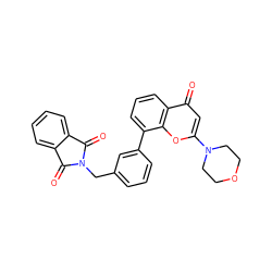 O=C1c2ccccc2C(=O)N1Cc1cccc(-c2cccc3c(=O)cc(N4CCOCC4)oc23)c1 ZINC000013677255