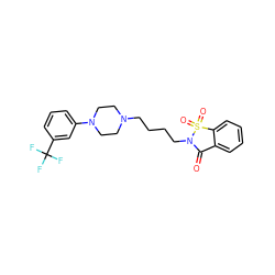 O=C1c2ccccc2S(=O)(=O)N1CCCCN1CCN(c2cccc(C(F)(F)F)c2)CC1 ZINC000028866101