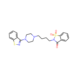 O=C1c2ccccc2S(=O)(=O)N1CCCCN1CCN(c2nsc3ccccc23)CC1 ZINC000001551142