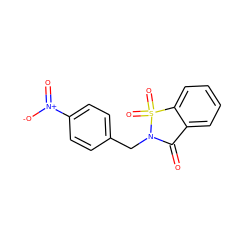 O=C1c2ccccc2S(=O)(=O)N1Cc1ccc([N+](=O)[O-])cc1 ZINC000002627450