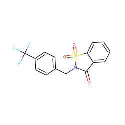 O=C1c2ccccc2S(=O)(=O)N1Cc1ccc(C(F)(F)F)cc1 ZINC000009113922