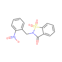 O=C1c2ccccc2S(=O)(=O)N1Cc1ccccc1[N+](=O)[O-] ZINC000005014290