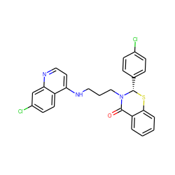 O=C1c2ccccc2S[C@@H](c2ccc(Cl)cc2)N1CCCNc1ccnc2cc(Cl)ccc12 ZINC000035091185