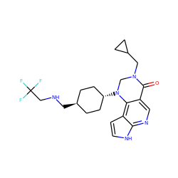 O=C1c2cnc3[nH]ccc3c2N([C@H]2CC[C@H](CNCC(F)(F)F)CC2)CN1CC1CC1 ZINC001772636115