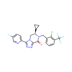 O=C1c2nnc(-c3ccc(F)cn3)n2C[C@@H](C2CC2)N1Cc1cccc(C(F)(F)F)c1Cl ZINC000219212464