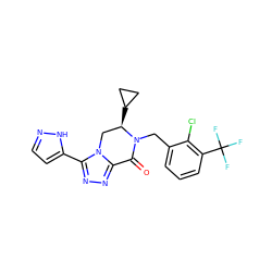 O=C1c2nnc(-c3ccn[nH]3)n2C[C@@H](C2CC2)N1Cc1cccc(C(F)(F)F)c1Cl ZINC000219212289