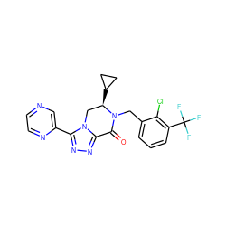 O=C1c2nnc(-c3cnccn3)n2C[C@@H](C2CC2)N1Cc1cccc(C(F)(F)F)c1Cl ZINC000219206555