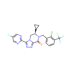 O=C1c2nnc(-c3ncc(F)cn3)n2C[C@@H](C2CC2)N1Cc1cccc(C(F)(F)F)c1Cl ZINC000225760318