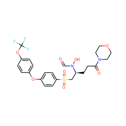 O=CN(O)[C@@H](CCC(=O)N1CCOCC1)CS(=O)(=O)c1ccc(Oc2ccc(OC(F)(F)F)cc2)cc1 ZINC000026393789