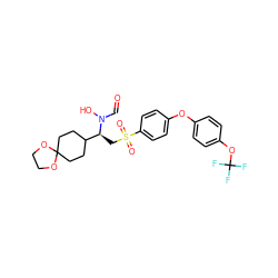 O=CN(O)[C@@H](CS(=O)(=O)c1ccc(Oc2ccc(OC(F)(F)F)cc2)cc1)C1CCC2(CC1)OCCO2 ZINC000026398075