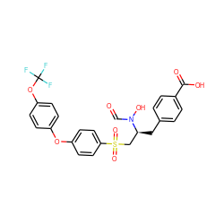 O=CN(O)[C@@H](Cc1ccc(C(=O)O)cc1)CS(=O)(=O)c1ccc(Oc2ccc(OC(F)(F)F)cc2)cc1 ZINC000169329784