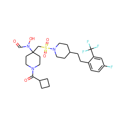 O=CN(O)C1(CS(=O)(=O)N2CCC(CCc3ccc(F)cc3C(F)(F)F)CC2)CCN(C(=O)C2CCC2)CC1 ZINC000071281542