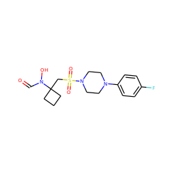 O=CN(O)C1(CS(=O)(=O)N2CCN(c3ccc(F)cc3)CC2)CCC1 ZINC000071295795