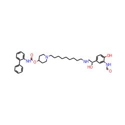 O=CNc1cc([C@@H](O)CNCCCCCCCCCN2CCC(OC(=O)Nc3ccccc3-c3ccccc3)CC2)ccc1O ZINC000066102220