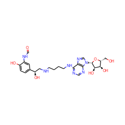 O=CNc1cc([C@H](O)CNCCCCNc2ncnc3c2ncn3[C@@H]2O[C@H](CO)[C@@H](O)[C@H]2O)ccc1O ZINC000044387187