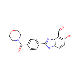 O=Cc1c(O)ccc2[nH]c(-c3ccc(C(=O)N4CCOCC4)cc3)nc12 ZINC000199613589