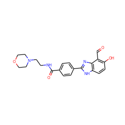 O=Cc1c(O)ccc2[nH]c(-c3ccc(C(=O)NCCN4CCOCC4)cc3)nc12 ZINC000221408554