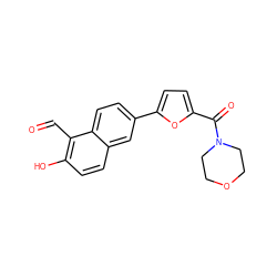 O=Cc1c(O)ccc2cc(-c3ccc(C(=O)N4CCOCC4)o3)ccc12 ZINC000150135322