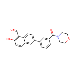 O=Cc1c(O)ccc2cc(-c3cccc(C(=O)N4CCOCC4)c3)ccc12 ZINC000146824915