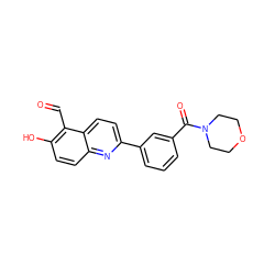 O=Cc1c(O)ccc2nc(-c3cccc(C(=O)N4CCOCC4)c3)ccc12 ZINC000221063080