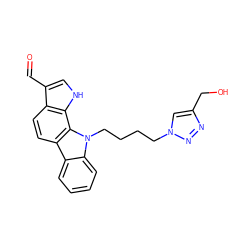 O=Cc1c[nH]c2c1ccc1c3ccccc3n(CCCCn3cc(CO)nn3)c12 ZINC000073199213