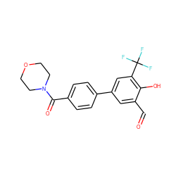 O=Cc1cc(-c2ccc(C(=O)N3CCOCC3)cc2)cc(C(F)(F)F)c1O ZINC000169699650