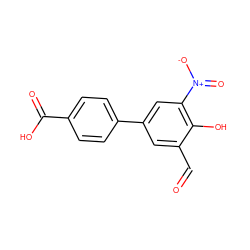 O=Cc1cc(-c2ccc(C(=O)O)cc2)cc([N+](=O)[O-])c1O ZINC000143518037