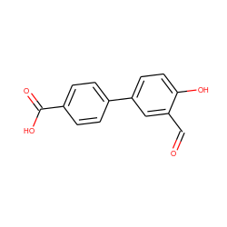 O=Cc1cc(-c2ccc(C(=O)O)cc2)ccc1O ZINC000016946456