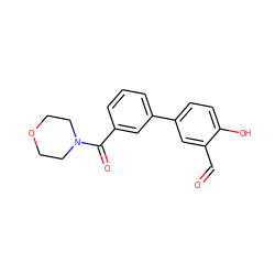 O=Cc1cc(-c2cccc(C(=O)N3CCOCC3)c2)ccc1O ZINC000169699670