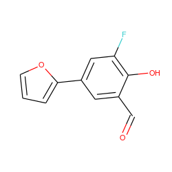 O=Cc1cc(-c2ccco2)cc(F)c1O ZINC000169699613