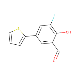 O=Cc1cc(-c2cccs2)cc(F)c1O ZINC000169699564