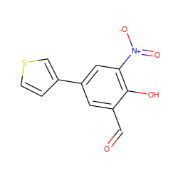 O=Cc1cc(-c2ccsc2)cc([N+](=O)[O-])c1O ZINC000169699625