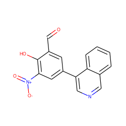 O=Cc1cc(-c2cncc3ccccc23)cc([N+](=O)[O-])c1O ZINC000169699617