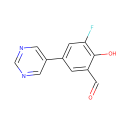 O=Cc1cc(-c2cncnc2)cc(F)c1O ZINC000169699565