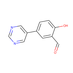 O=Cc1cc(-c2cncnc2)ccc1O ZINC000016947735