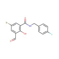 O=Cc1cc(Br)cc(C(=O)NCc2ccc(F)cc2)c1O ZINC000066097422